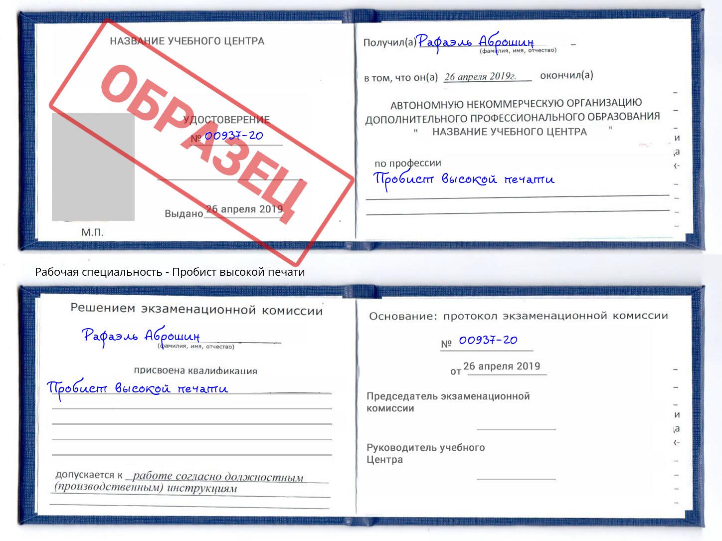 Пробист высокой печати Славянск-на-Кубани