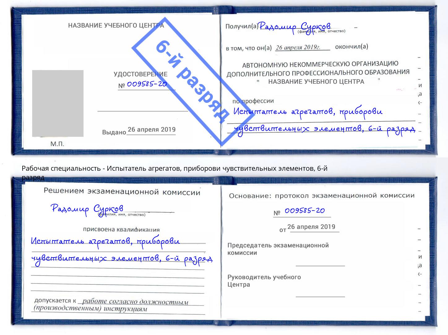 корочка 6-й разряд Испытатель агрегатов, приборови чувствительных элементов Славянск-на-Кубани