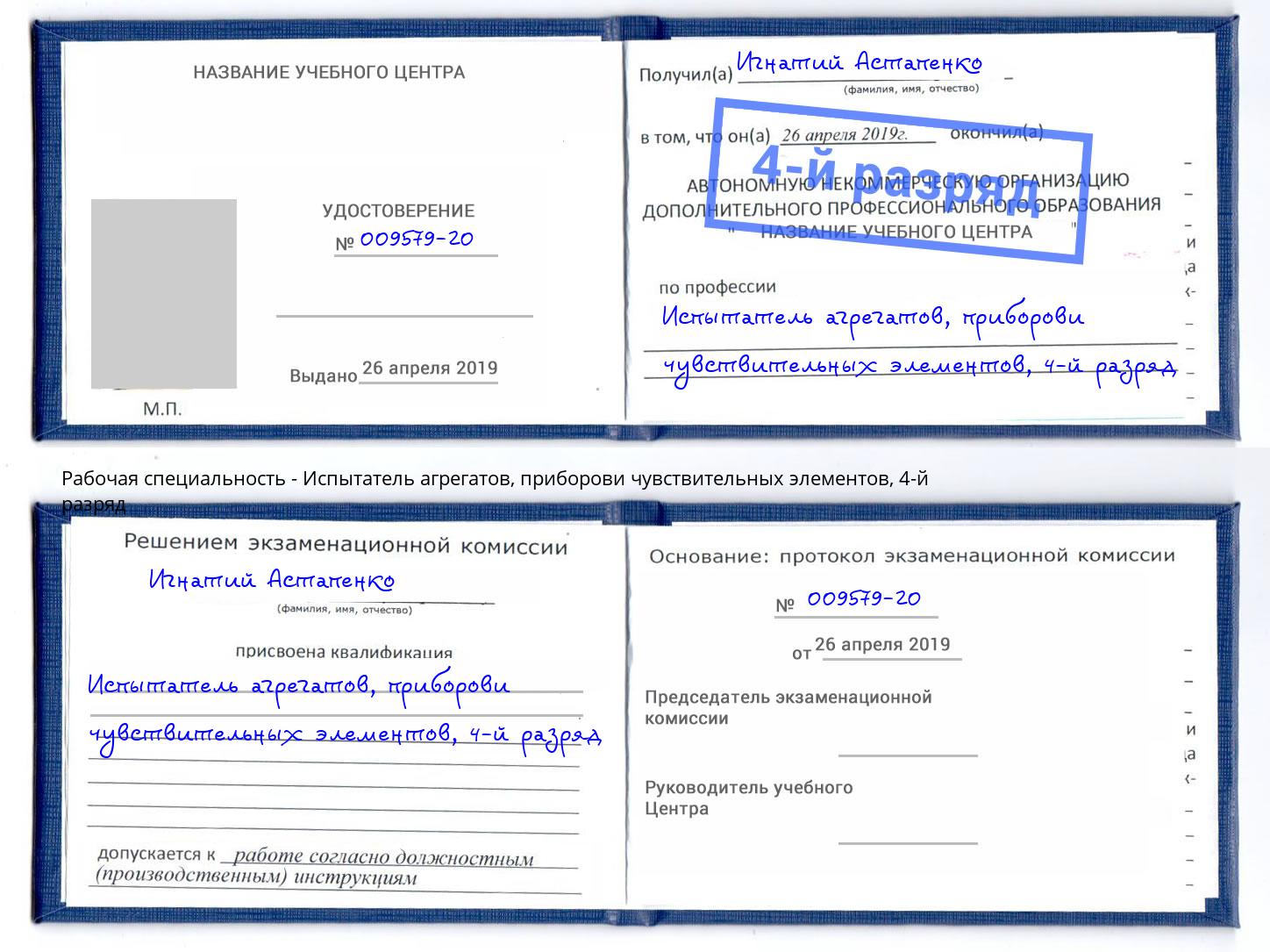 корочка 4-й разряд Испытатель агрегатов, приборови чувствительных элементов Славянск-на-Кубани