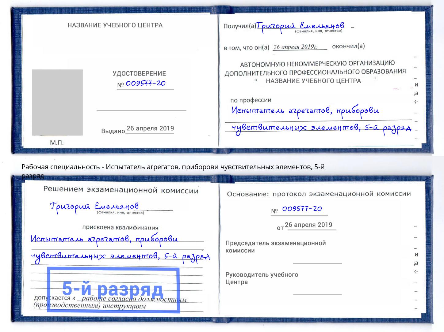 корочка 5-й разряд Испытатель агрегатов, приборови чувствительных элементов Славянск-на-Кубани
