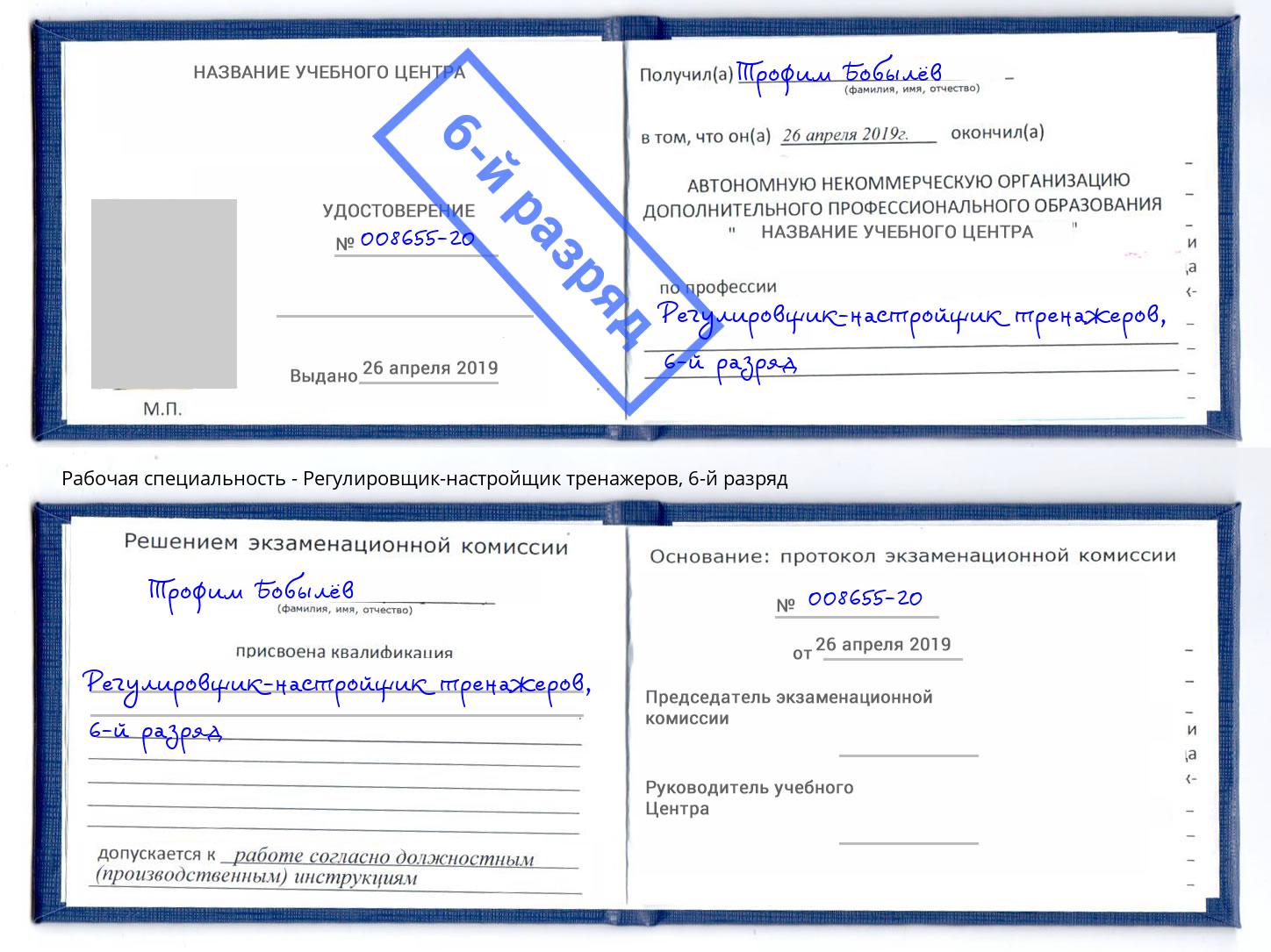 корочка 6-й разряд Регулировщик-настройщик тренажеров Славянск-на-Кубани