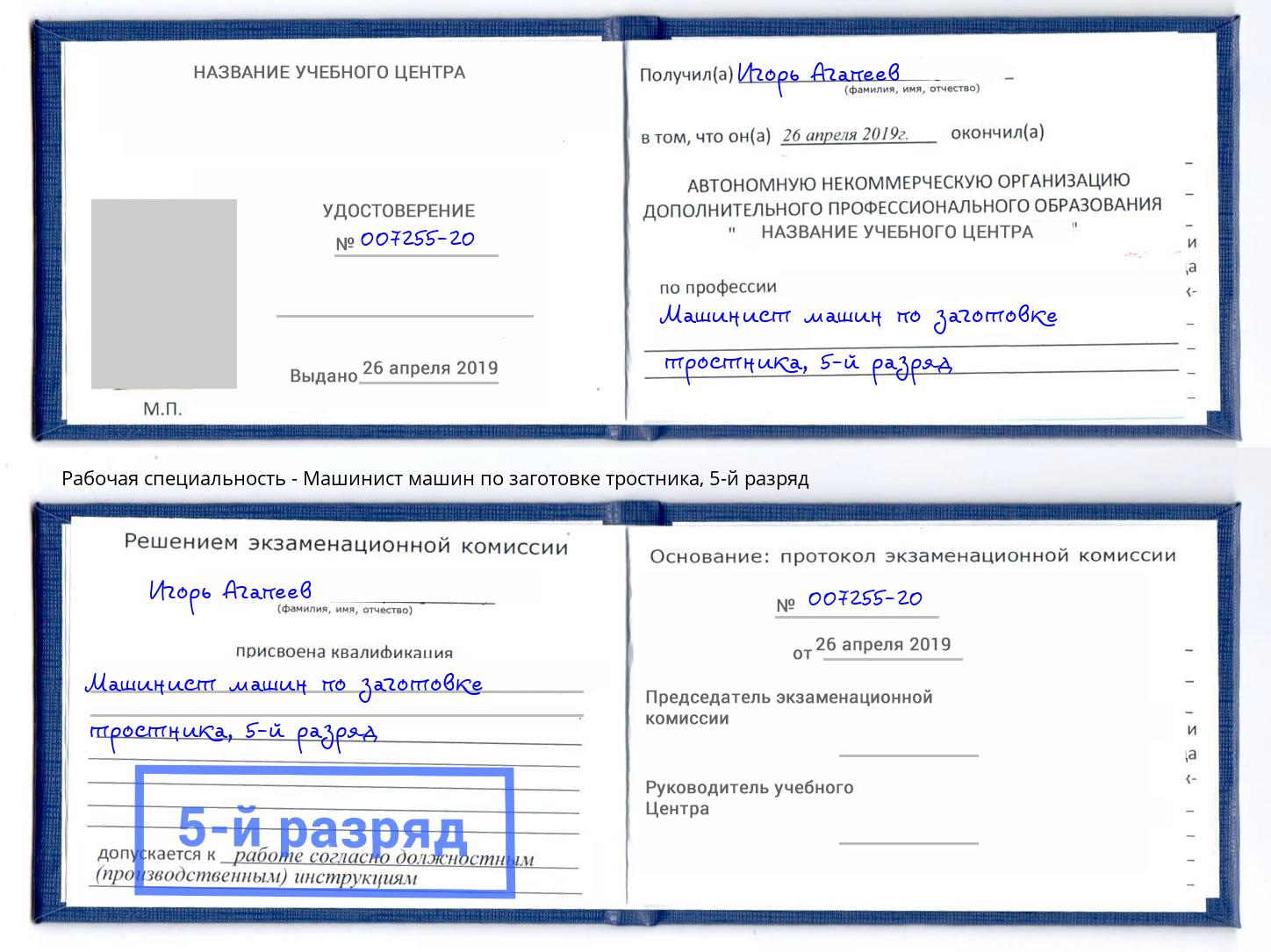 корочка 5-й разряд Машинист машин по заготовке тростника Славянск-на-Кубани