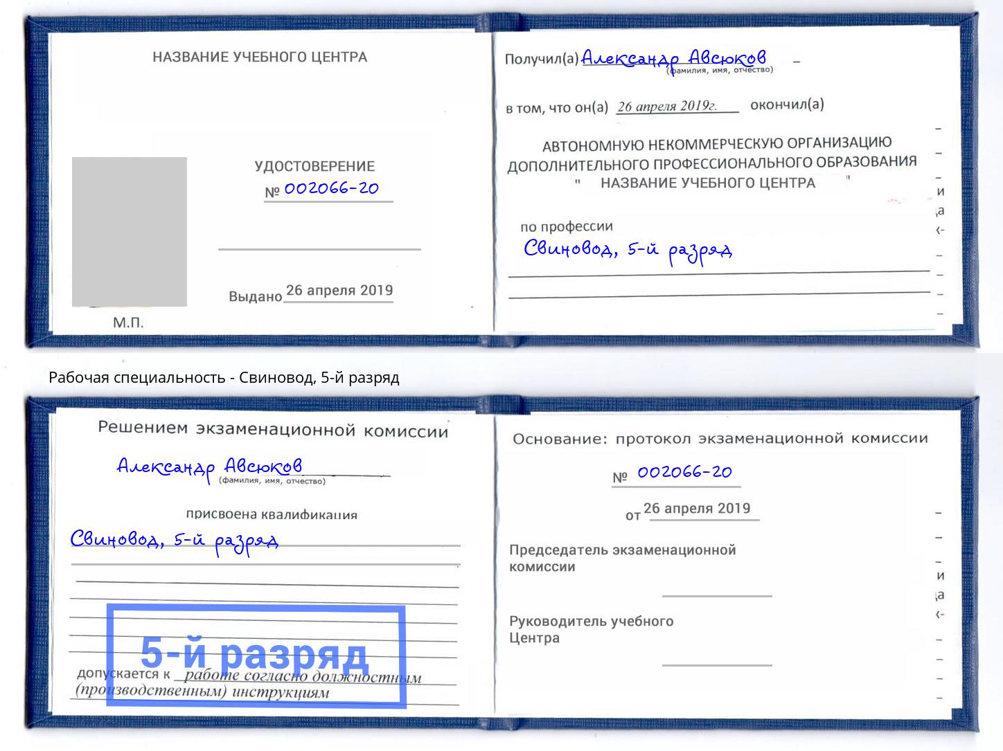корочка 5-й разряд Свиновод Славянск-на-Кубани