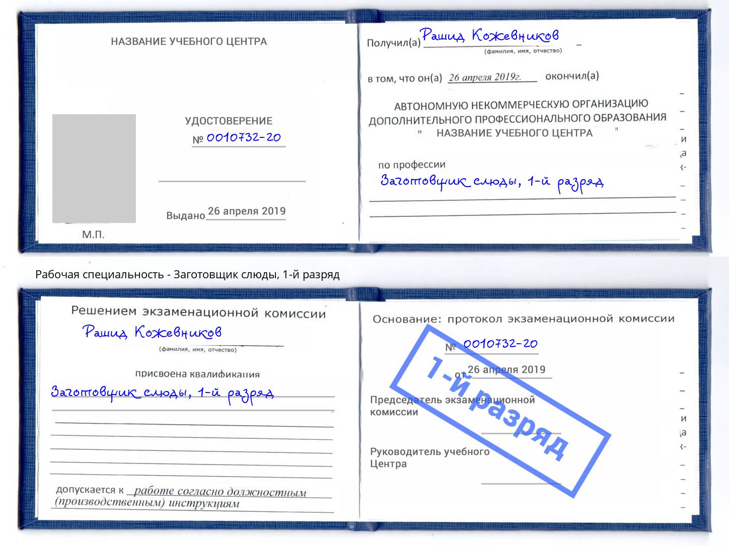 корочка 1-й разряд Заготовщик слюды Славянск-на-Кубани