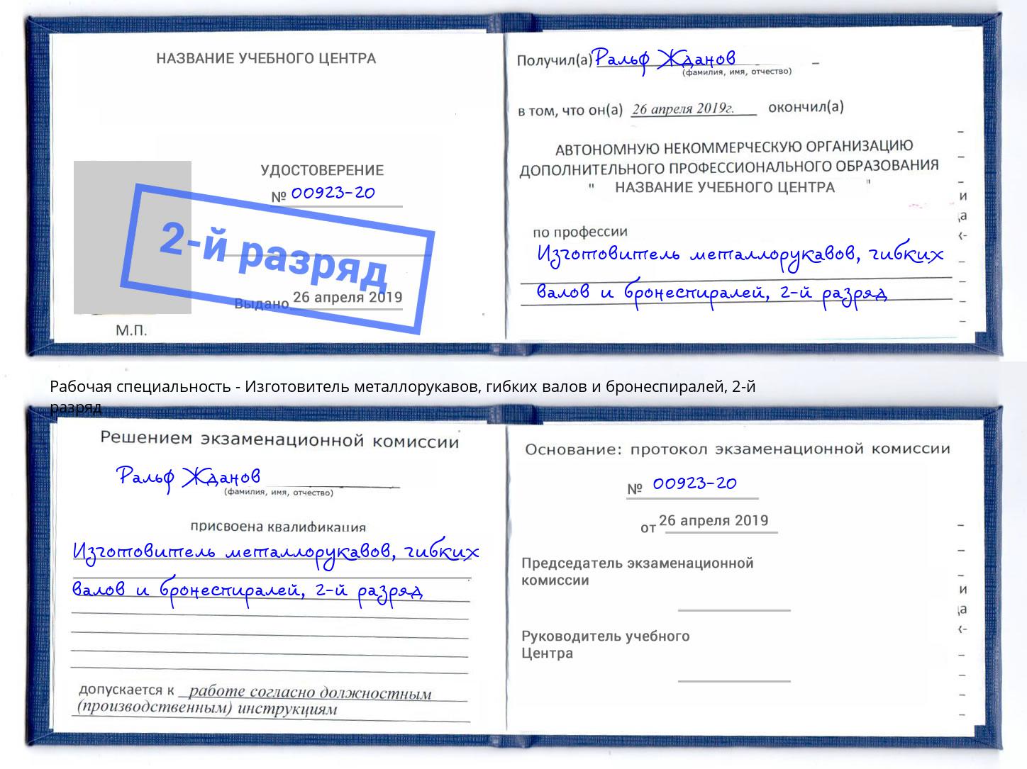 корочка 2-й разряд Изготовитель металлорукавов, гибких валов и бронеспиралей Славянск-на-Кубани